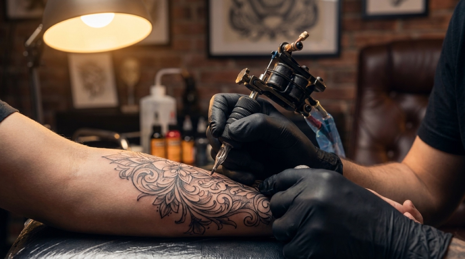 Black & grey tattoo work in progress at City of Angels